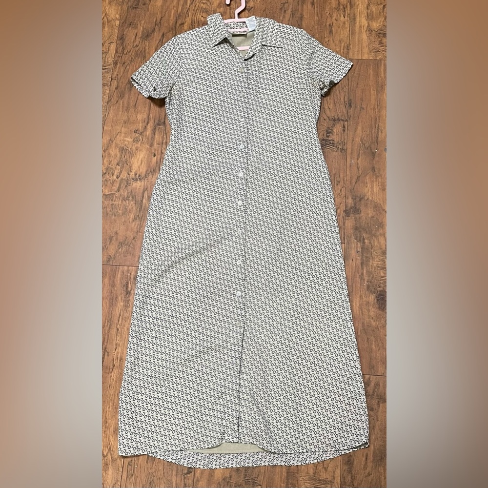 Kathy Lee maxi dress button up collared short sleeves lined geometric design 12
